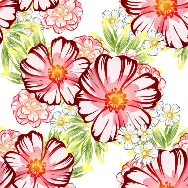 Sorunsuz vintage tarzı çiçek deseni. Renkli çiçek öğeleri