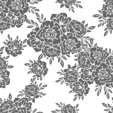 Sorunsuz vintage tarzı çiçek deseni. Siyah ve beyaz çiçek öğeleri.