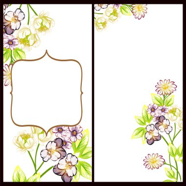 Klasik çiçek düğün kartları seti. Çiçek elementleri ve çerçeveleri.