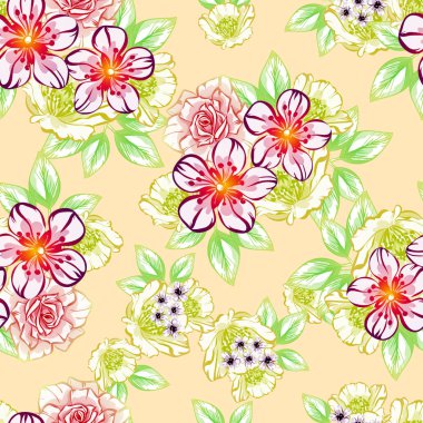 Sorunsuz vintage tarzı çiçek deseni. Renkli çiçek öğeleri