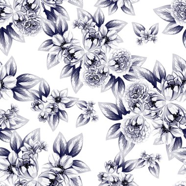 Sorunsuz vintage tarzı tek renkli renkli çiçek deseni. Çiçek öğeleri.