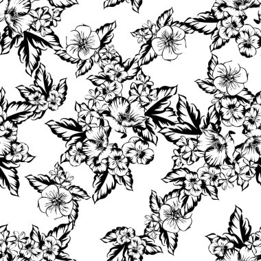 Sorunsuz vintage tarzı çiçek deseni. Siyah ve beyaz çiçek öğeleri.
