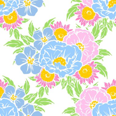 Sorunsuz vintage tarzı çiçek deseni. Renkli çiçek öğeleri