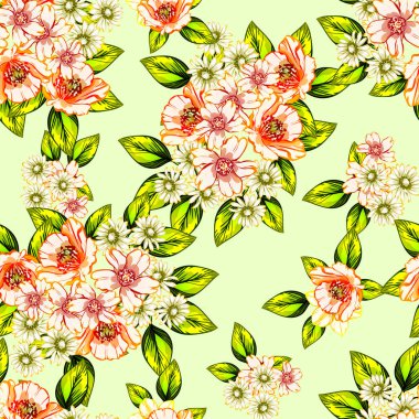 Sorunsuz vintage tarzı çiçek deseni. Renkli çiçek öğeleri
