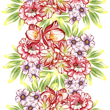 Sorunsuz vintage tarzı çiçek deseni. Renkli çiçek öğeleri