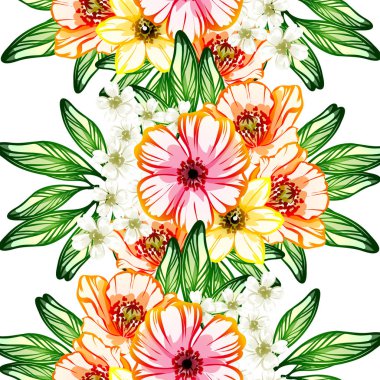 Sorunsuz vintage tarzı çiçek deseni. Renkli çiçek öğeleri