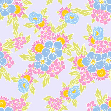 Sorunsuz vintage tarzı çiçek deseni. Renkli çiçek öğeleri