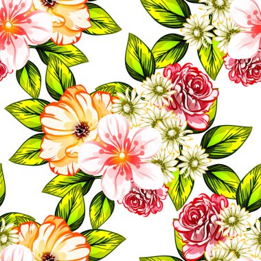 Sorunsuz vintage tarzı çiçek deseni. Renkli çiçek öğeleri