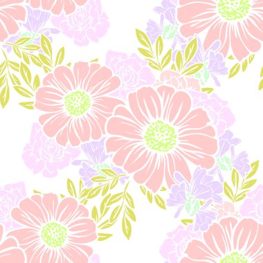 Sorunsuz vintage tarzı çiçek deseni. Renkli çiçek öğeleri