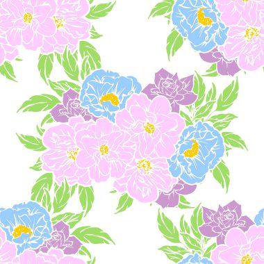 Sorunsuz vintage tarzı çiçek deseni. Renkli çiçek öğeleri