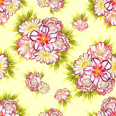 Sorunsuz vintage tarzı çiçek deseni. Renkli çiçek öğeleri