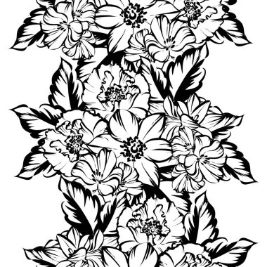 Sorunsuz vintage tarzı çiçek deseni. Siyah ve beyaz çiçek öğeleri.