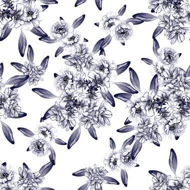 Sorunsuz vintage tarzı tek renkli renkli çiçek deseni. Çiçek öğeleri.