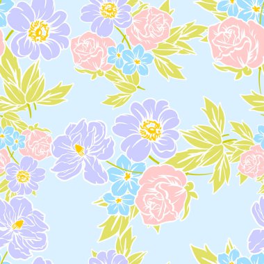 Sorunsuz vintage tarzı çiçek deseni. Renkli çiçek öğeleri