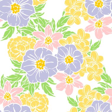 Sorunsuz vintage tarzı çiçek deseni. Renkli çiçek öğeleri