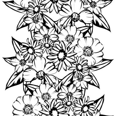 Sorunsuz vintage tarzı çiçek deseni. Siyah ve beyaz çiçek öğeleri.