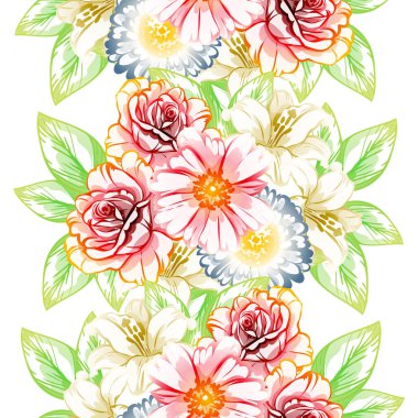 Sorunsuz vintage tarzı çiçek deseni. Renkli çiçek öğeleri