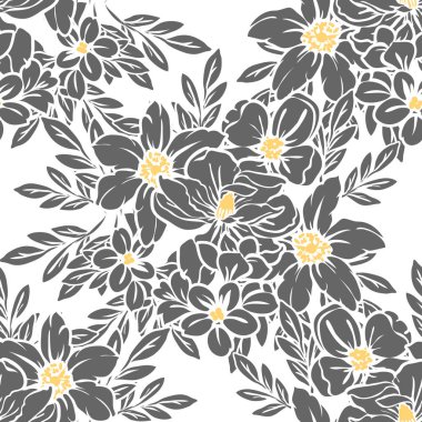 Sorunsuz vintage tarzı çiçek deseni. Siyah ve beyaz çiçek öğeleri.