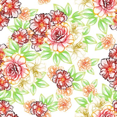 Sorunsuz vintage tarzı çiçek deseni. Renkli çiçek öğeleri
