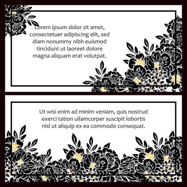 Siyah-beyaz klasik çiçek düğün kartları. Çiçek elementleri ve çerçeveleri.