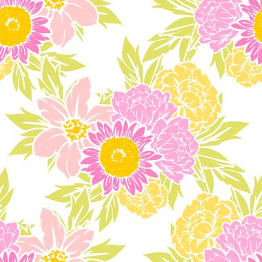 Sorunsuz vintage tarzı çiçek deseni. Renkli çiçek öğeleri