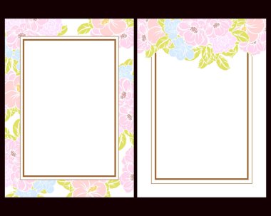 Klasik çiçek düğün kartları seti. Çiçek elementleri ve çerçeveleri.