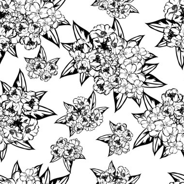 Sorunsuz vintage tarzı çiçek deseni. Siyah ve beyaz çiçek öğeleri.