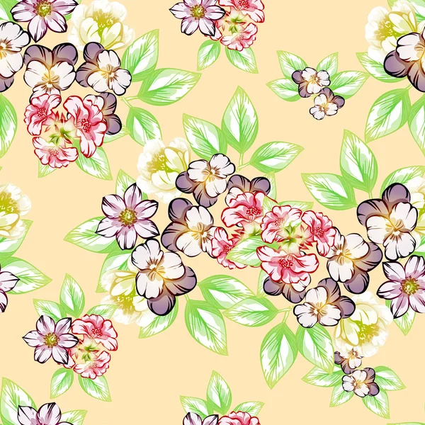 Patrón Flores Estilo Vintage Sin Costuras Elementos Florales Color — Vector de stock