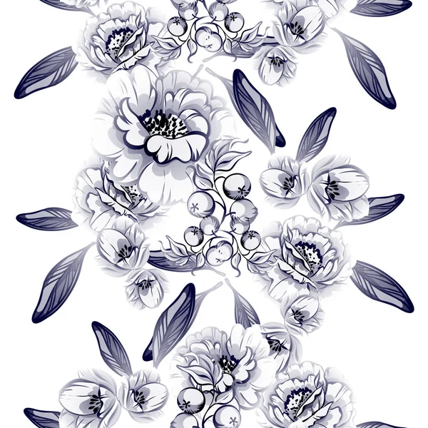 Seamless Vintage Style Monochrome Colored Flower Pattern Floral Elements — Stock Vector