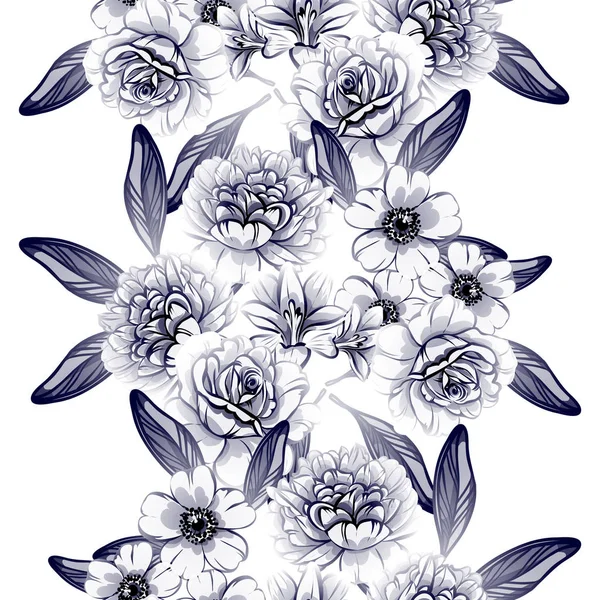 Modèle Fleur Monochrome Sans Couture Style Vintage Éléments Floraux — Image vectorielle