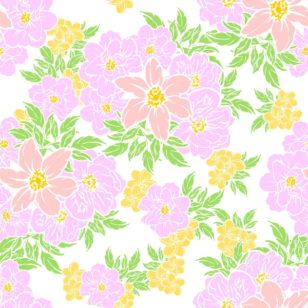 Seamless Vintage Style Flower Pattern Floral Elements Color — Stock Vector