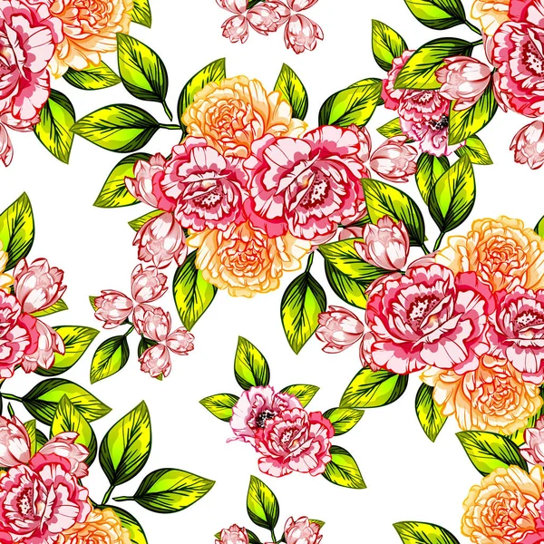 Patrón Flores Estilo Vintage Sin Costuras Elementos Florales Color — Vector de stock