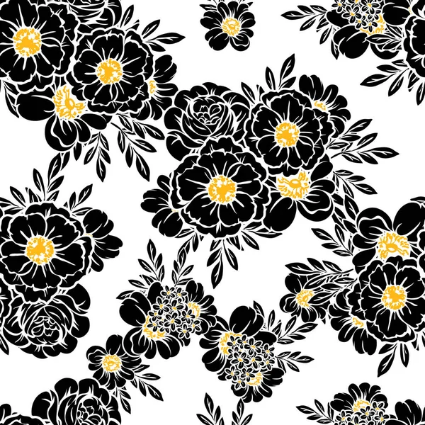 Nahtlose Blumenmuster Vintage Stil Florale Elemente Schwarz Und Weiß — Stockvektor