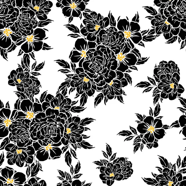 Padrão Flor Estilo Vintage Sem Costura Elementos Florais Preto Branco — Vetor de Stock