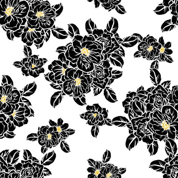 Padrão Flor Estilo Vintage Sem Costura Elementos Florais Preto Branco — Vetor de Stock