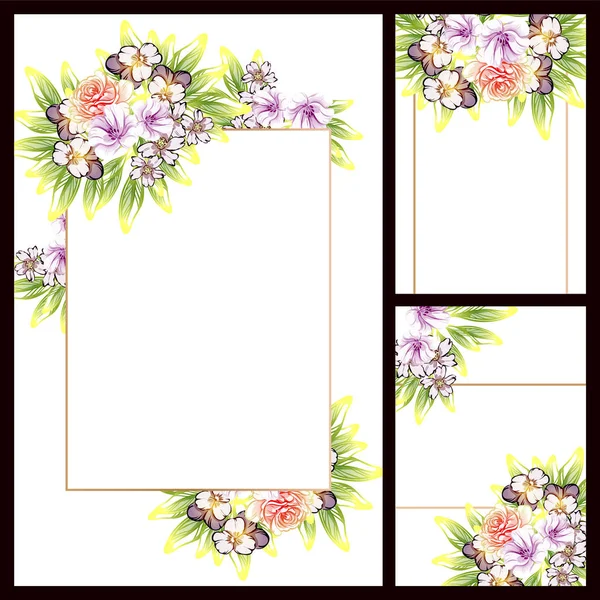 Conjunto Tarjetas Boda Flores Estilo Vintage Elementos Marcos Florales — Vector de stock