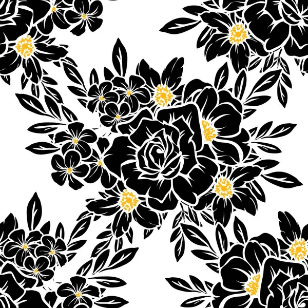 Nahtlose Blumenmuster Vintage Stil Florale Elemente Schwarz Und Weiß — Stockvektor