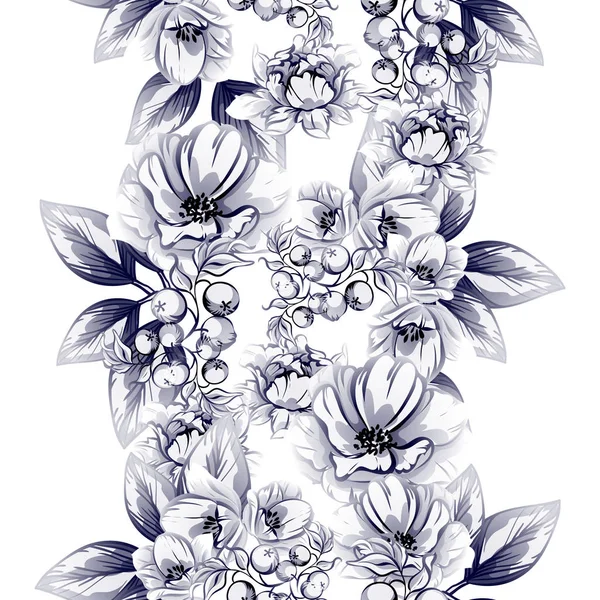 Modèle Fleur Monochrome Sans Couture Style Vintage Éléments Floraux — Image vectorielle