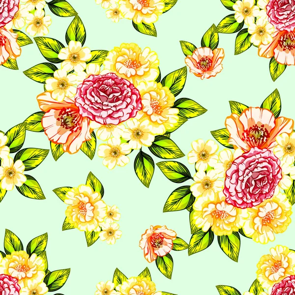 Modèle Fleur Style Vintage Sans Couture Éléments Floraux Couleur — Image vectorielle