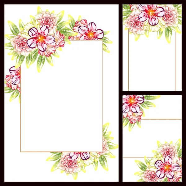 Conjunto Tarjetas Boda Flores Estilo Vintage Elementos Marcos Florales — Archivo Imágenes Vectoriales