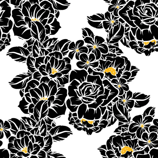 Padrão Flor Estilo Vintage Sem Costura Elementos Florais Preto Branco — Vetor de Stock