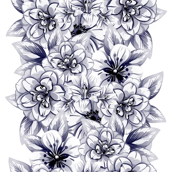 Estilo Vintage Inconsútil Patrón Flores Color Monocromo Elementos Florales — Vector de stock