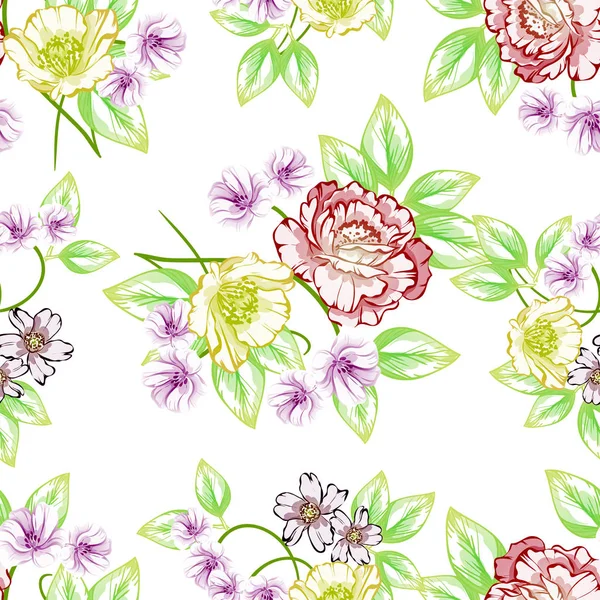 Modèle Fleur Style Vintage Sans Couture Éléments Floraux Couleur — Image vectorielle