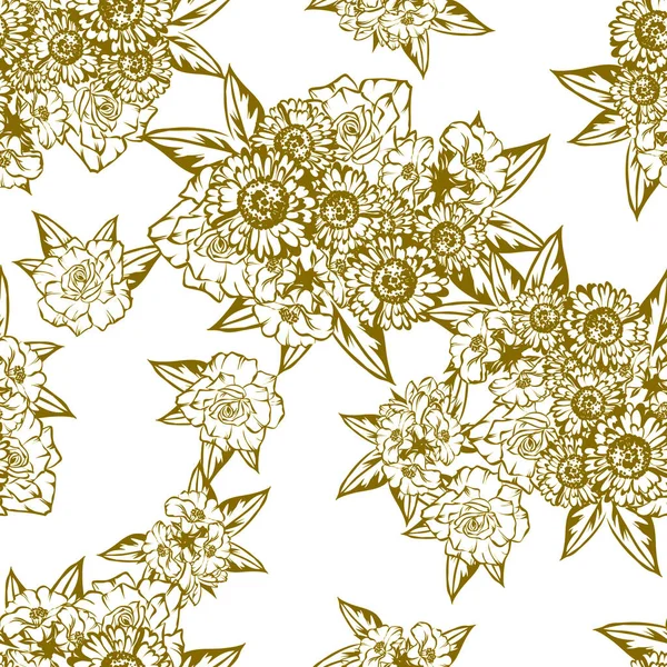 Naadloze Vintage Stijl Zwart Wit Gekleurde Bloemenpatroon Floral Elementen — Stockvector