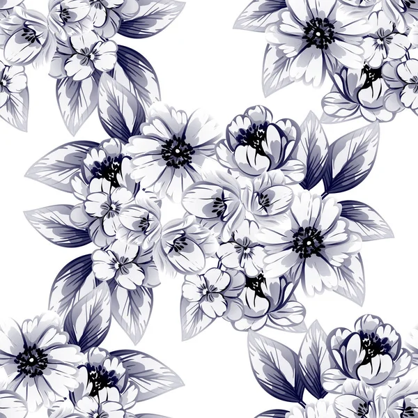 Estilo Vintage Inconsútil Patrón Flores Color Monocromo Elementos Florales — Vector de stock