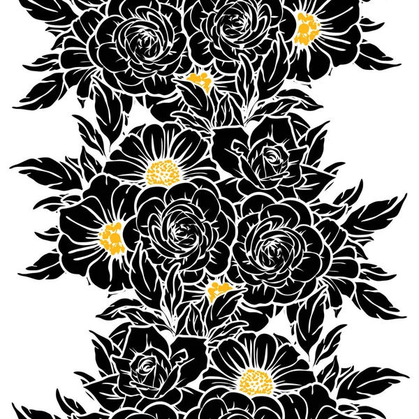 Patrón Flores Estilo Vintage Sin Costuras Elementos Florales Blanco Negro — Vector de stock