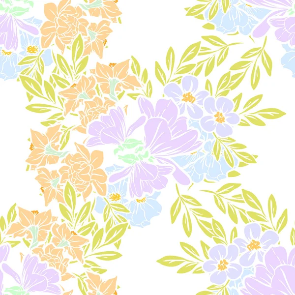 Seamless Vintage Style Flower Pattern Floral Elements Color — Stock Vector