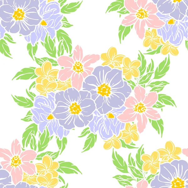 Patrón Flores Estilo Vintage Sin Costuras Elementos Florales Color — Vector de stock