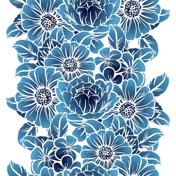 シームレスなビンテージ スタイルの白黒色の花のパターン 花の要素 — ストックベクタ