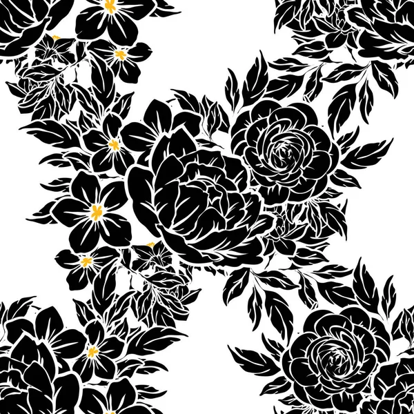 Padrão Flor Estilo Vintage Sem Costura Elementos Florais Preto Branco — Vetor de Stock